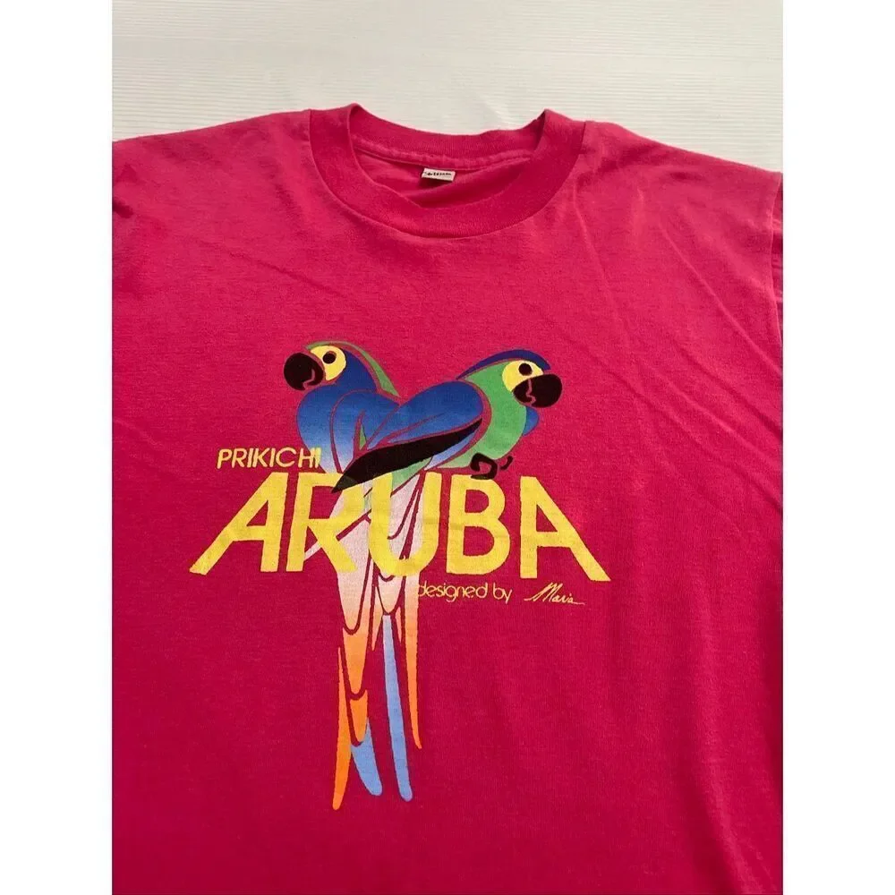 Artesala Prikichi Aruba Vintage 80s Pink Single Stitch T-Shirt Size M/L See Meas